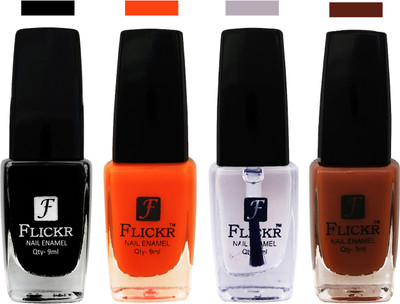 

Flickr EXTRA SHINE and SPEED DRY Nail Polish Black,Orange,White,Brown(Pack of 4)