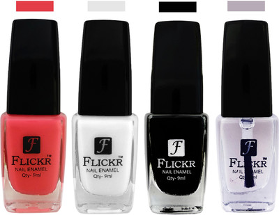 

Flickr EXTRA SHINE and SPEED DRY Nail Polish Baby Pink,White,Black,Top Coat(Pack of 4)