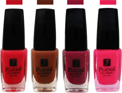 Flickr EXTRA SHINE and SPEED DRY Nail Polish Sweet Pink,Brown,Purple,Bright Pink(Pack of 4)
