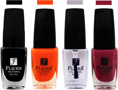 

Flickr EXTRA SHINE and SPEED DRY Nail Polish Black,Orange,White,Purple(Pack of 4)