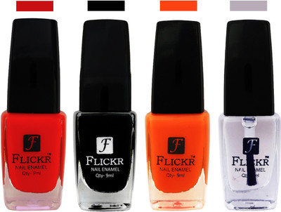 

Flickr EXTRA SHINE and SPEED DRY Nail Polish Red,Black,Orange,Top Coat(Pack of 4)