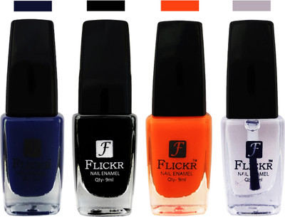 

Flickr EXTRA SHINE and SPEED DRY Nail Polish Blue,Black,Orange,Top Coat(Pack of 4)