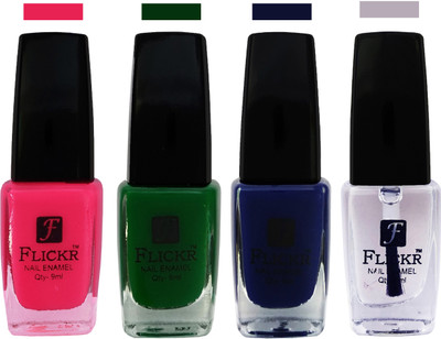 

Flickr EXTRA SHINE and SPEED DRY Nail Polish Bright Pink,Green,Blue,Top Coat(Pack of 4)