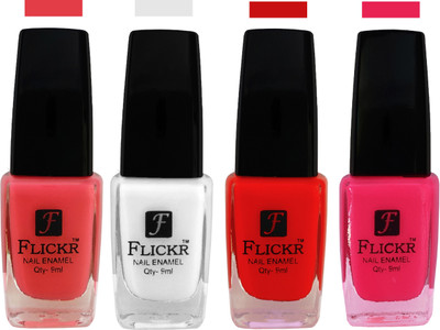 Flickr EXTRA SHINE and SPEED DRY Nail Polish Baby Pink,White,Red,Bright Pink(Pack of 4)