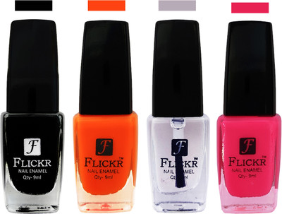 

Flickr EXTRA SHINE and SPEED DRY Nail Polish Black,Orange,White,Bright Pink(Pack of 4)
