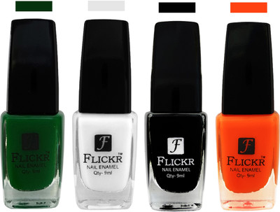 

Flickr EXTRA SHINE and SPEED DRY Nail Polish Green,White,Black,Orange(Pack of 4)