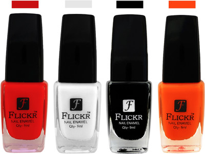 

Flickr EXTRA SHINE and SPEED DRY Nail Polish Red,White,Black,Orange(Pack of 4)
