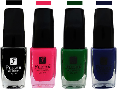 

Flickr EXTRA SHINE and SPEED DRY Nail Polish Black,Bright Pink,Green,Blue(Pack of 4)