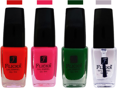 

Flickr EXTRA SHINE and SPEED DRY Nail Polish Red,Bright Pink,Green,Top Coat(Pack of 4)