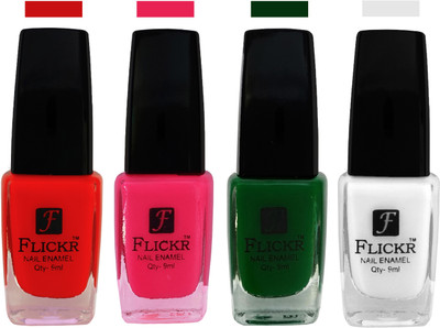 

Flickr EXTRA SHINE and SPEED DRY Nail Polish Red,Bright Pink,Green,White(Pack of 4)