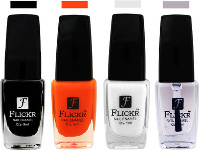 

Flickr EXTRA SHINE and SPEED DRY Nail Polish Black,Orange,White,Top Coat(Pack of 4)