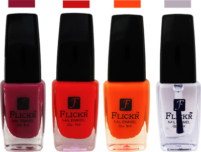 

Flickr EXTRA SHINE and SPEED DRY Nail Polish Purple,Red,Orange,Top Coat(Pack of 4)