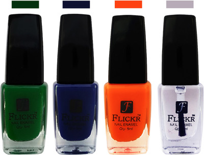 

Flickr EXTRA SHINE and SPEED DRY Nail Polish Green,Blue,Orange,Top Coat(Pack of 4)