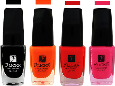 

Flickr EXTRA SHINE and SPEED DRY Nail Polish Black,Orange,Red,Bright Pink(Pack of 4)