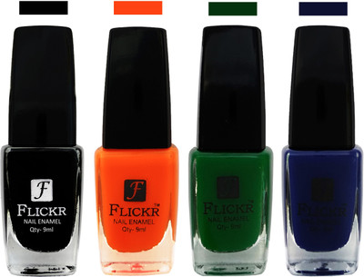 

Flickr EXTRA SHINE and SPEED DRY Nail Polish Black,Orange,Green,Blue(Pack of 4)