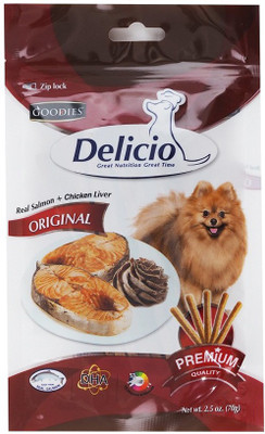 

all4pets DELICIO ORIGINAL REAL SALMON CHK LIVER 70 GMS(Buy 2 Get 1 Free) Salmon, Chicken Dog Chew(70 g, Pack of 2)