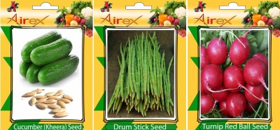 Airex Cucumber, Turnip Red Ball and Drum Stick Vegetables Seed + Humic Acid Fertilizer (For Growth of All Plant and Better Responce) 15 gm Humic Acid +Pack Of 30 Seed Cucumber + 30 Turnip Red Ball + 15 Drum Stick Seed Seed(30 per packet)