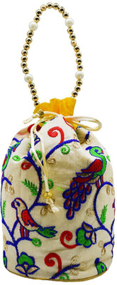 

Bagaholics Ethnic Silk Clutch Potli Batwa Pouch Bag with Embroidery work Gift For Women Potli(Yellow)