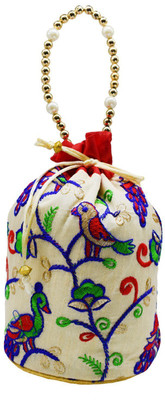 

Bagaholics Ethnic Silk Clutch Potli Batwa Pouch Bag with Embroidery work Gift For Women Potli(Red)