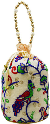 

Bagaholics Ethnic Silk Clutch Potli Batwa Pouch Bag with Embroidery work Gift For Women Potli(Gold)