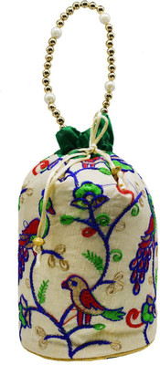 

Bagaholics Ethnic Silk Clutch Potli Batwa Pouch Bag with Embroidery work Gift For Women Potli(Green)