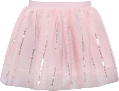 Spring Bunny Self Design Girls Gathered Pink Skirt