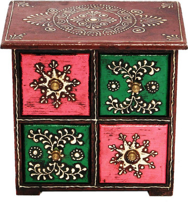 

Craftkriti Green and pink four drawer embossed wooden box Jewellery Vanity Box(Multicolor)