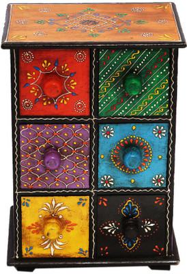 

Craftkriti Six drawer embossed wooden box Jewellery Vanity Box(Multicolor)