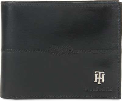 Tommy Hilfiger Men Black Genuine Leather Wallet(4 Card Slots), Black/dark grey