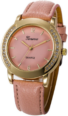 

Geneva Platinum Big Size Pink Dial Stylish Studded GP-385 Watch - For Women