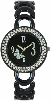 

victance lorem 201 diamond cover butterfly desining black color stylist dial and black color metal strap casual, party watch for girl's and women Watch - For Women