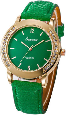 

Geneva Platinum Big Size Green Dial Stylish Studded GP-384 Watch - For Women