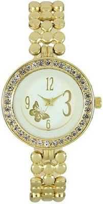 

victance lorem 203 diamond covered and butterfly printed stylist dial with gold color metal strap watch for girl's and women Watch - For Women