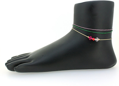 NAKABH Multi Chain MultiColour Single Leg Golden Alloy Anklet