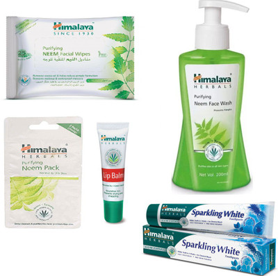 

Himalaya Purifying Neem Facial Wipes, Purifying Neem Face Wash, Lip Balm, Purifying Neem Pack, Sparkling White Toothpaste(Set of 5)