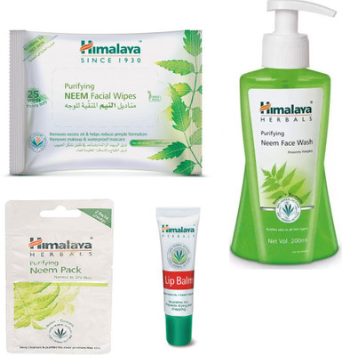 

Himalaya Purifying Neem Facial Wipes, Purifying Neem Face Wash, Purifying Neem Pack, Lip Balm(Set of 4)