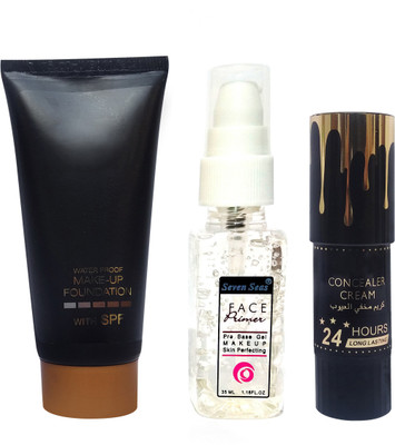 

seven seas gel base primer blue h foundation 5gm 24 hour long lasting ads concealer makeup collection combo set of 3(Set of 3)