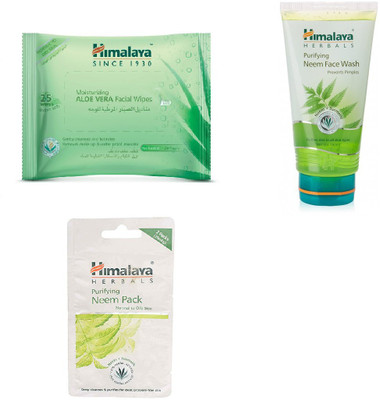 

Himalaya Aloe Vera Facial Wipes, Purifying Neem Face Wash, Purifying Neem Pack(Set of 3)