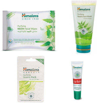 

Himalaya Purifying Neem Facial Wipes, Purifying Neem Face Wash, Purifying Neem Pack, Lip Balm(Set of 4)