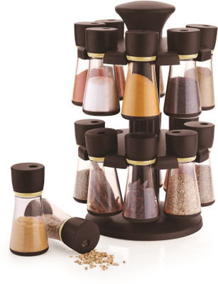 

Jen 16- Jar Brown Revolving Spice Rack / Masala Box Condiment Set(Plastic)