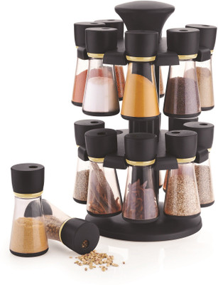 

Jen 16- Jar Black Revolving Spice Rack / Masala Box Condiment Set(Plastic)