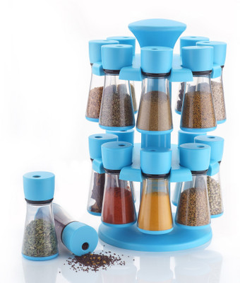 

Jen 16- Jar Sky blue Revolving Spice Rack / Masala Box Condiment Set(Plastic)