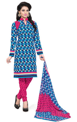 

BanoRani Cotton Polyester Blend Printed Salwar Suit Dupatta Material(Un-stitched), Blue