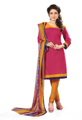 

BanoRani Cotton Polyester Blend Printed Salwar Suit Dupatta Material(Un-stitched), Peach