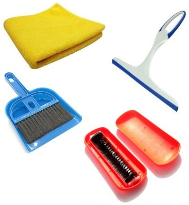 De-Ultimate Combo of Mini Dustpan and Broom Set, Multi-purpose Super Clean Polish Towel Wet and Dry Microfiber Cleaning Cloth, Magic Roller Hand Dust Cleaning Brush And Window Non Scratch Glass Wiper Cleaner For Cleaning Home Office Car Windshield Windscreens Kitchen, Bathroom Tiles Mirrors Glass wi