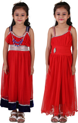 Crazeis Girls Maxi/Full Length Party Dress(Red, Sleeveless)