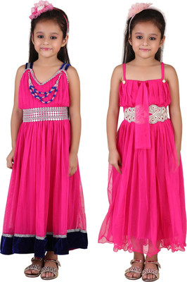 Crazeis Girls Maxi/Full Length Party Dress(Pink, Sleeveless) Crazeis Girls Maxi/Full Length Party Dress(Pink, Sleeveless)