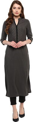 ZiyAA Women Solid Straight Kurta(Grey)
