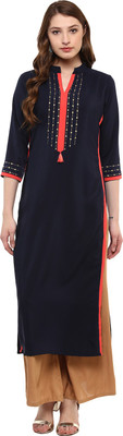 ZiyAA Women Solid Straight Kurta(Blue)