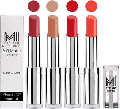 

MI Fashion Hot and Bold Soft Creamy Matte Lipstick Combo – Perfect Gift for Her in 4 Vivid Colours(Brown Raisin,Nude,Romantic Red,Coral Glamour, 14 g)